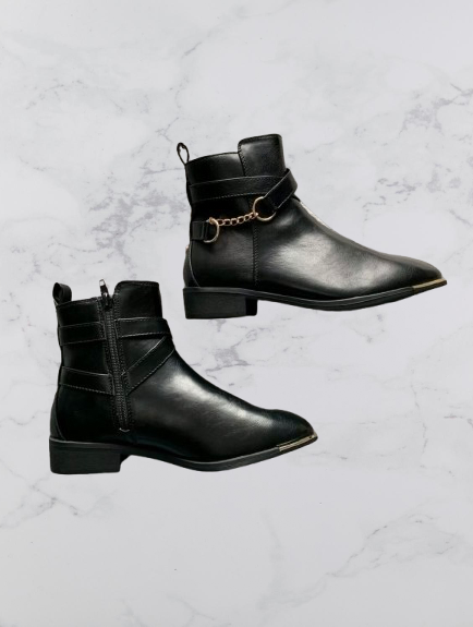 V by Very Hayley Chain Trim Ankle Boots Colour Black Size 5