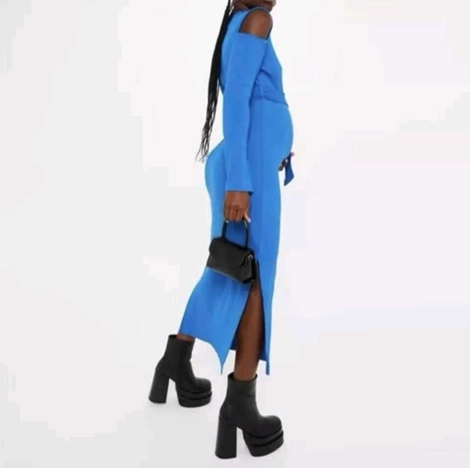 Missguided Maternity Cold Shoulder Midi Dress Colour Cobalt Blue Size 8
