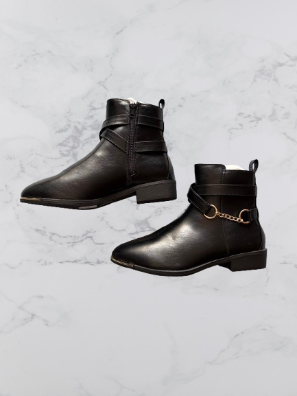 V by Very Hayley Chain Trim Ankle Boots Colour Black/Gold Size 6