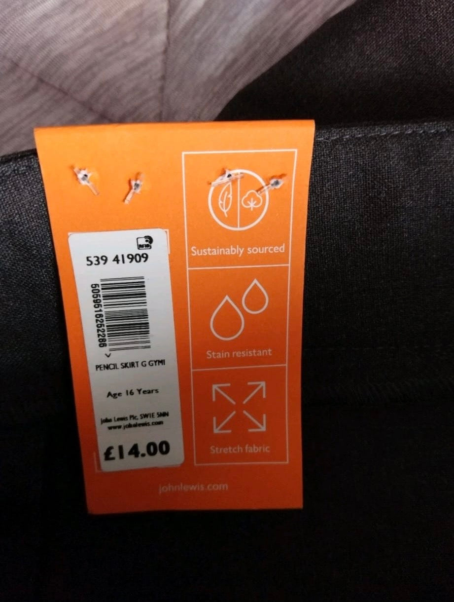 John Lewis Pencil Skirt Colour Grey Size 16 Years
