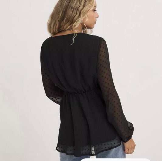 Simply Be Dobby V Neck Ruched Waist Blouse Colour Black Size 20