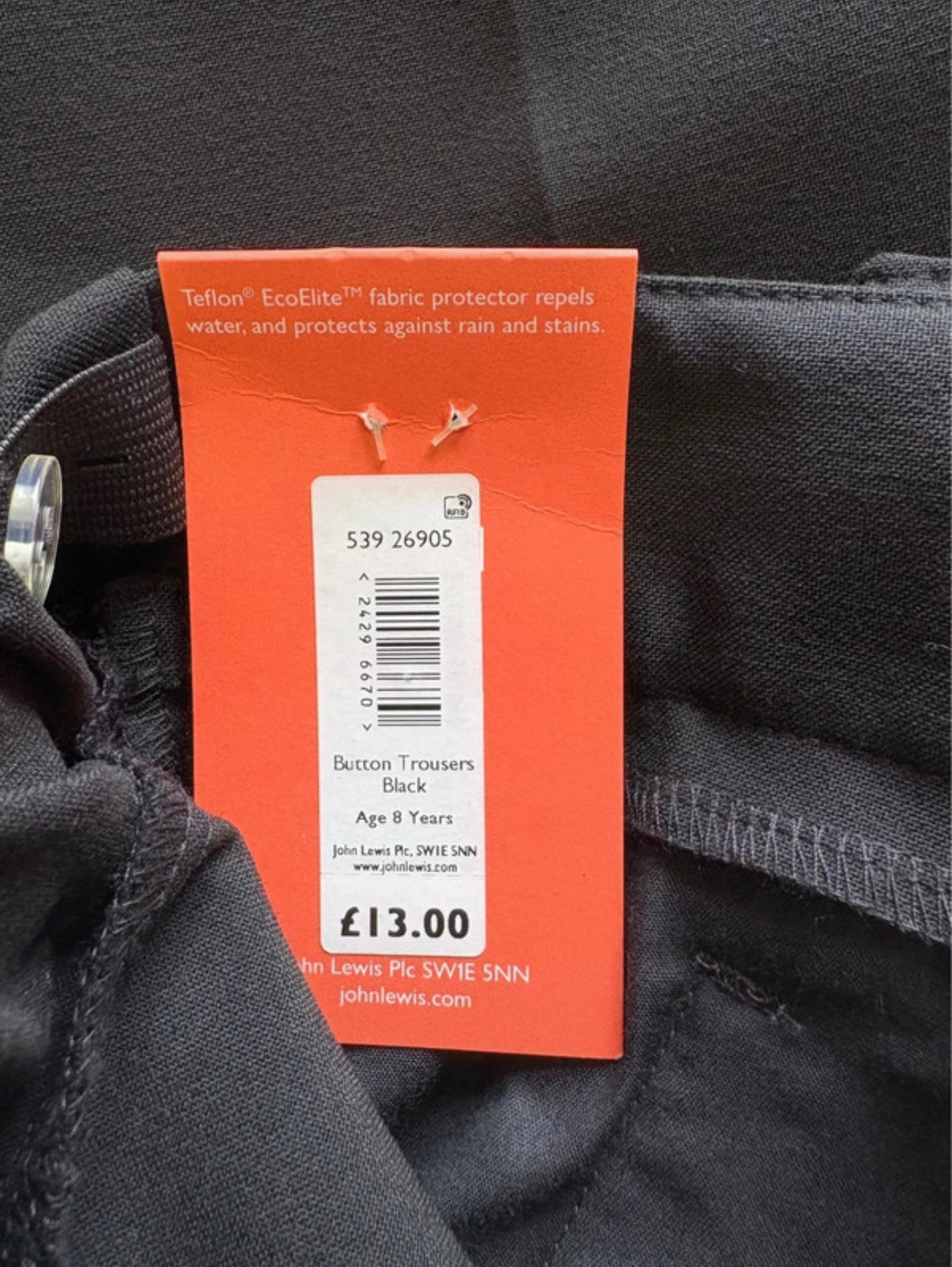 John Lewis Girls Trousers Regular Fit Colour Black Size 8 Years