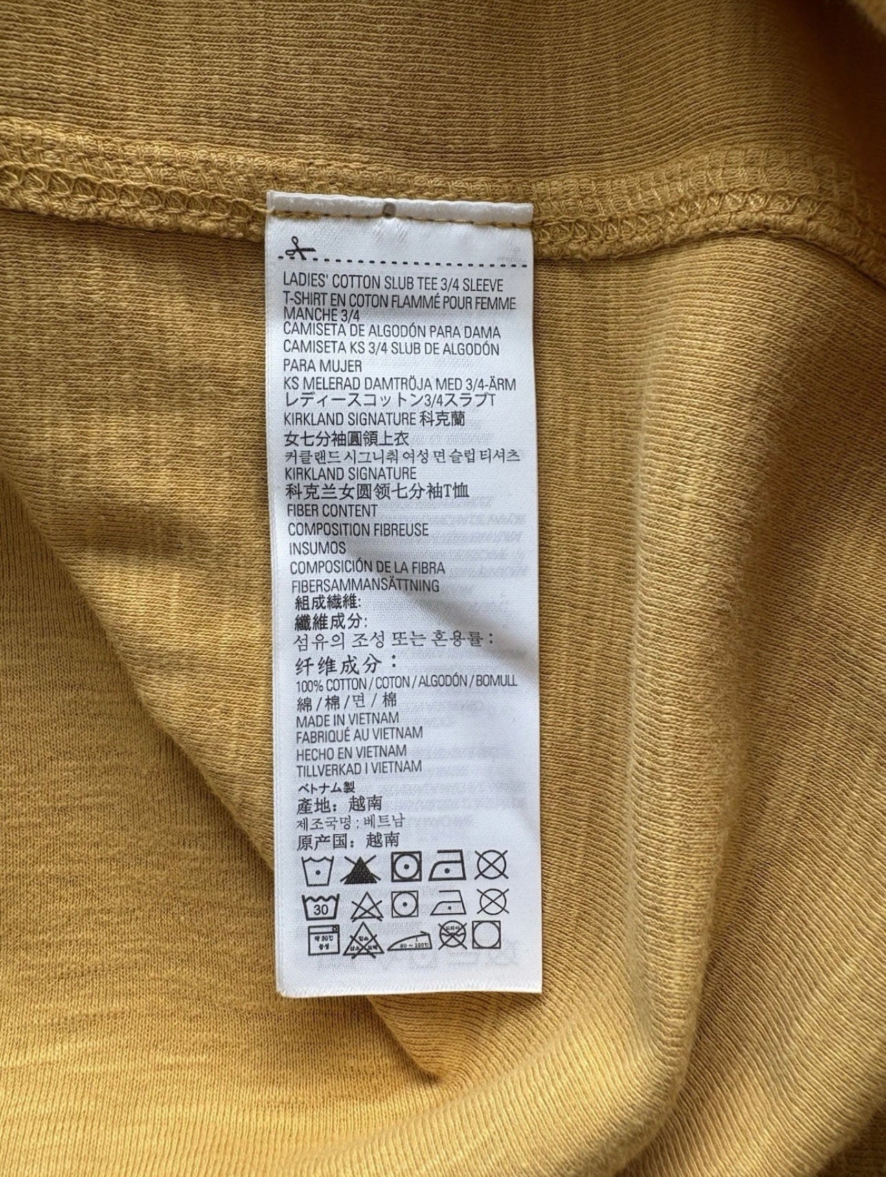 Kirkland Signature Ladies Cotton Slub Tee Size L Colour Mustard Yellow