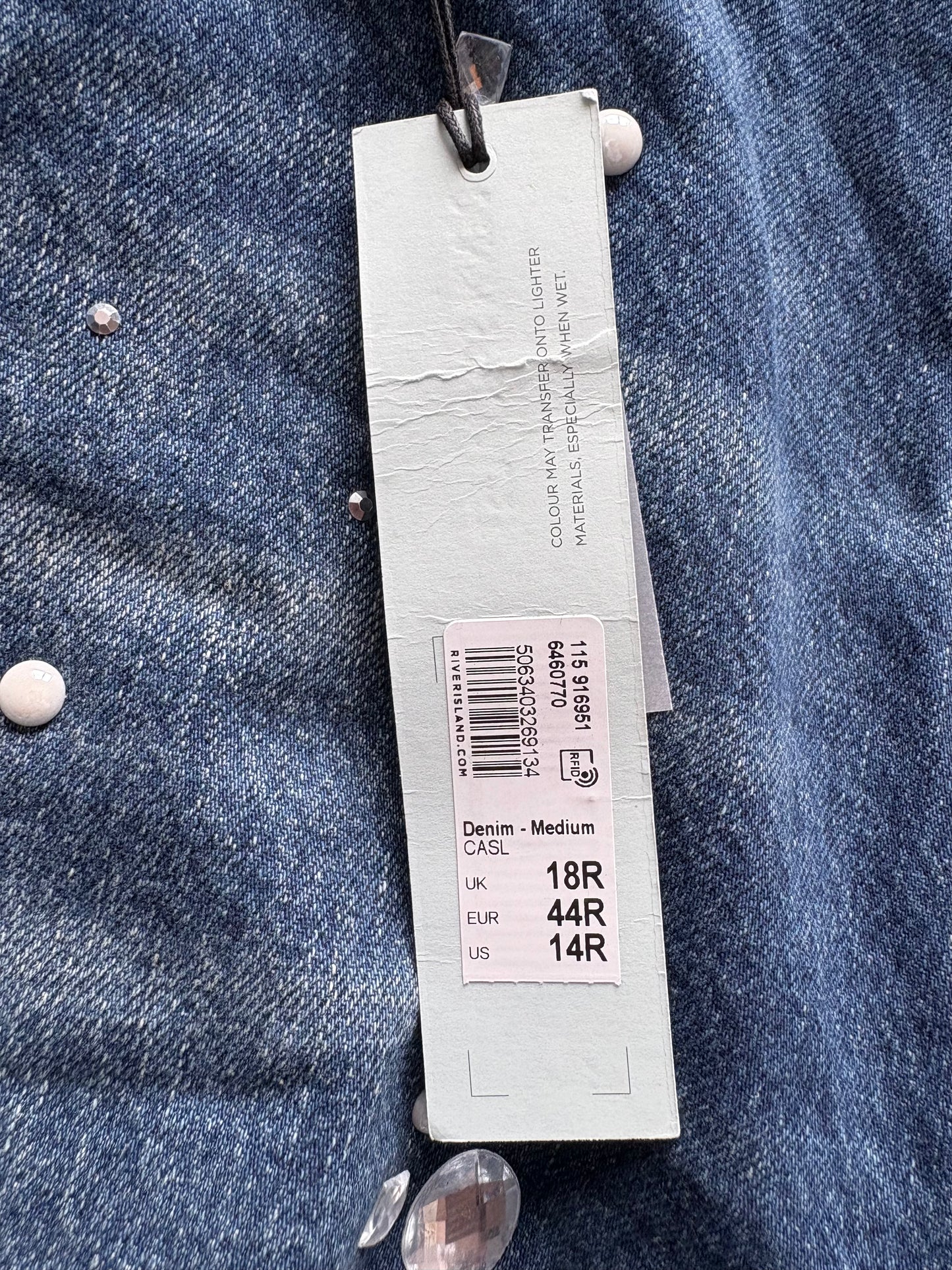 River Island Relaxed Straight Embellished Jeans Colour Medium Denim Size 18 R
