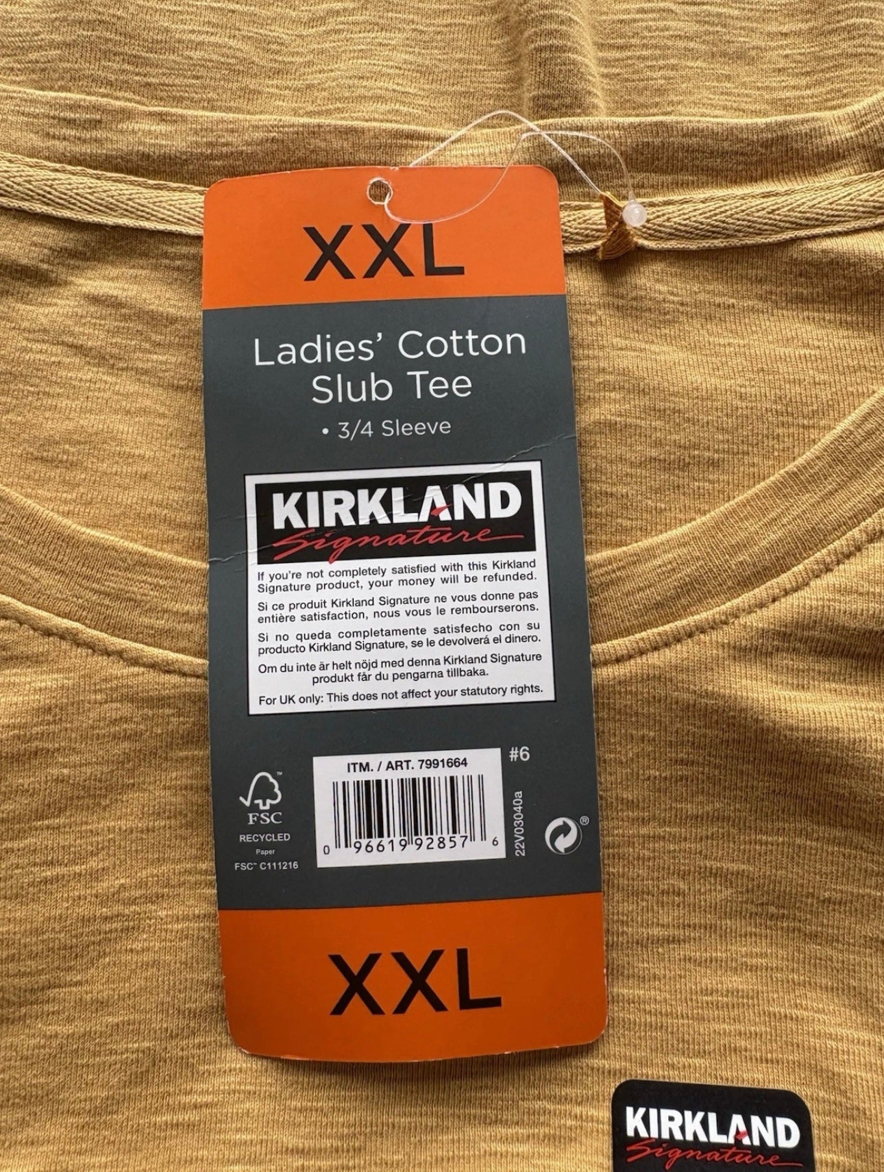 Kirkland Signature Ladies Cotton Slub Tee Size XXL Colour Mustard Yellow