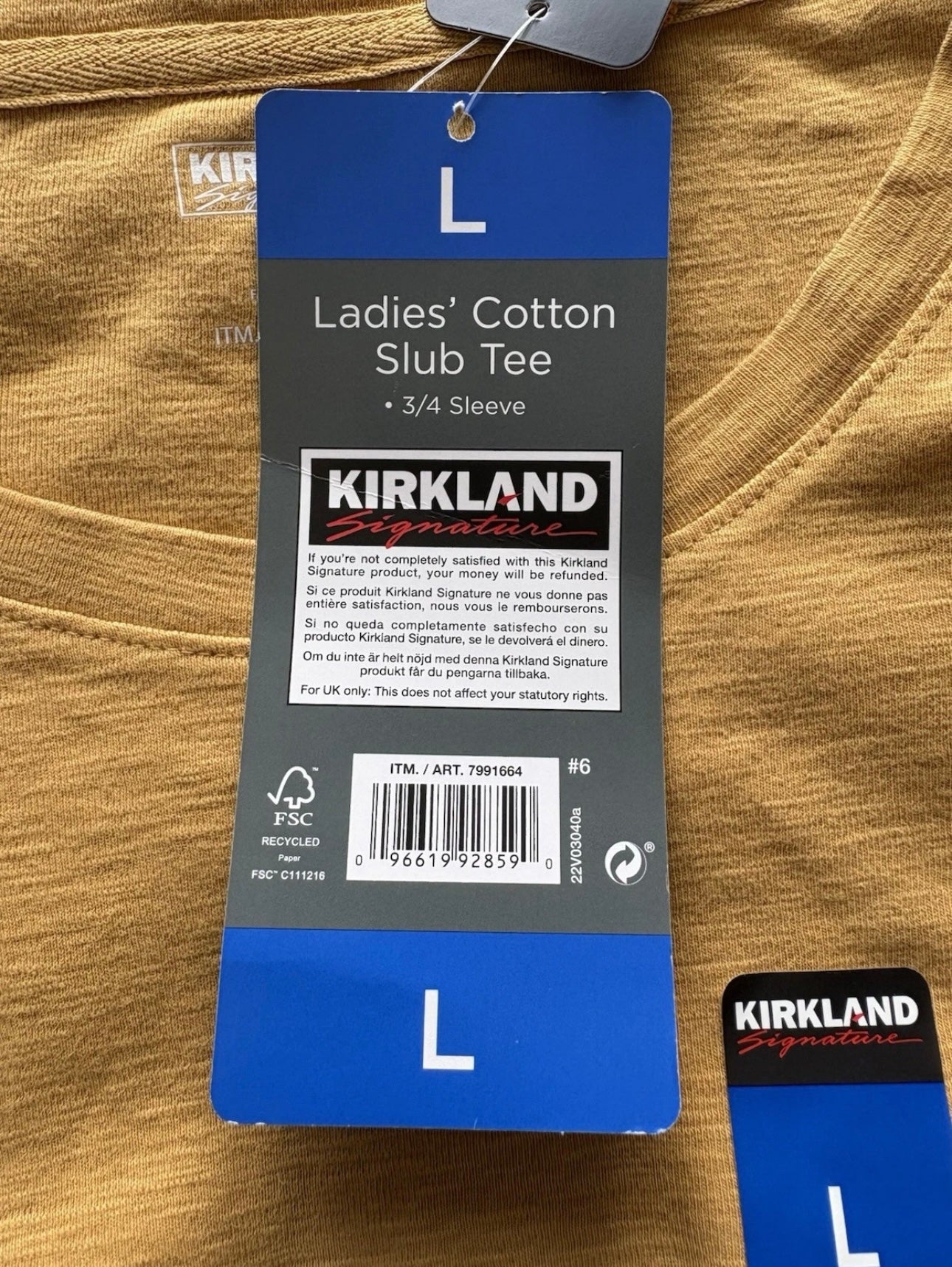 Kirkland Signature Ladies Cotton Slub Tee Size L Colour Mustard Yellow
