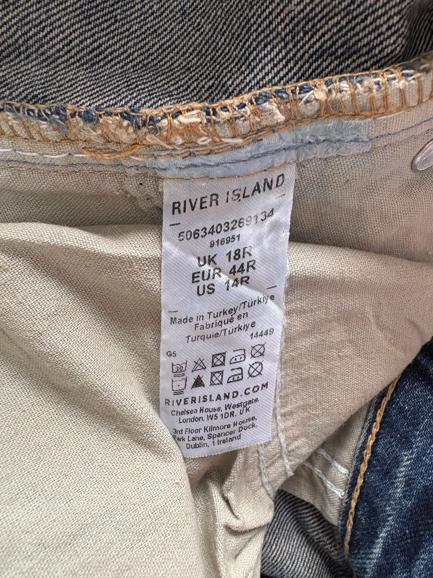 River Island Relaxed Straight Embellished Jeans Colour Medium Denim Size 18 R