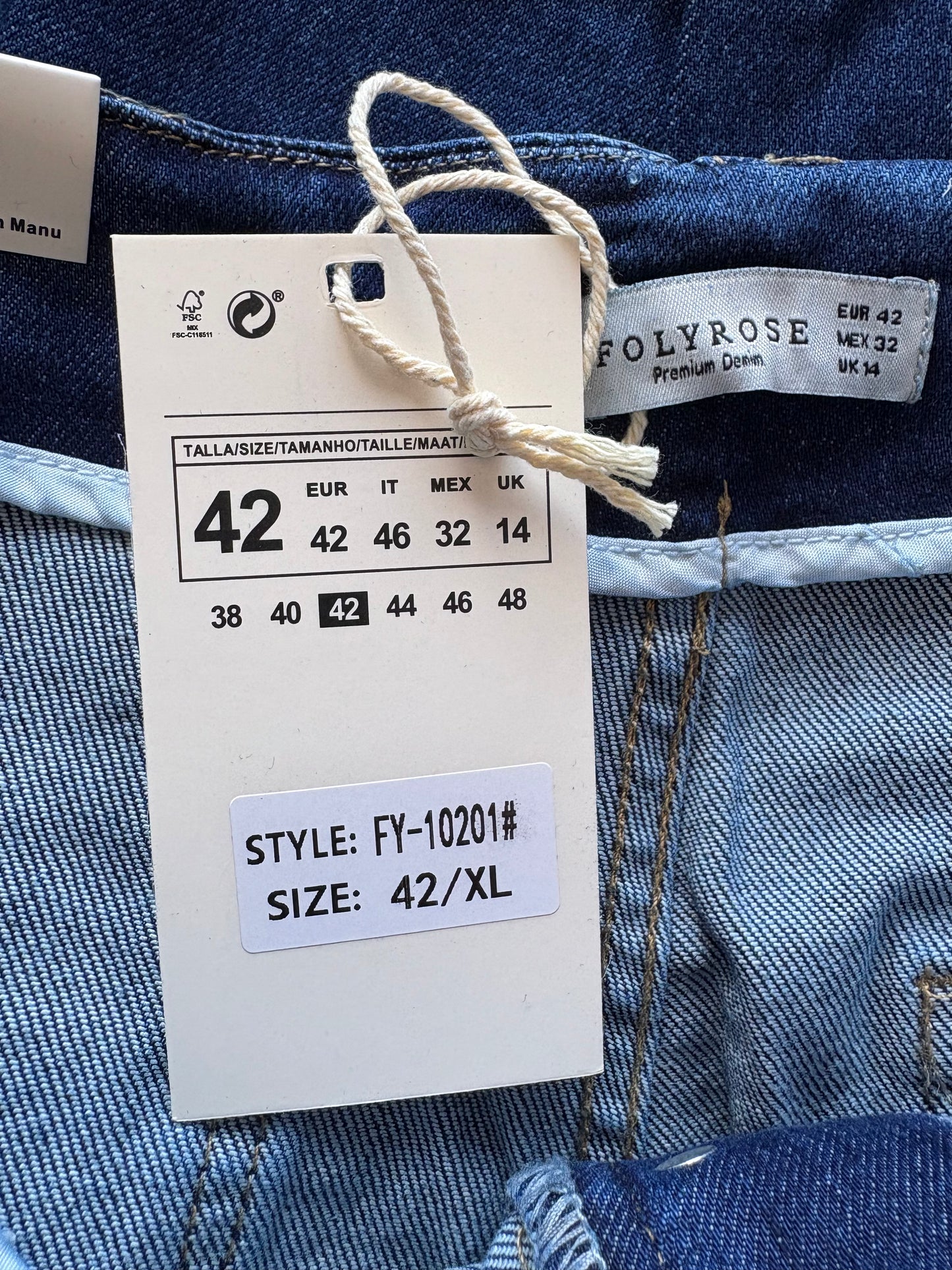FolyRose High Waisted Wide Leg Jeans Colour Dark Denim Size 14