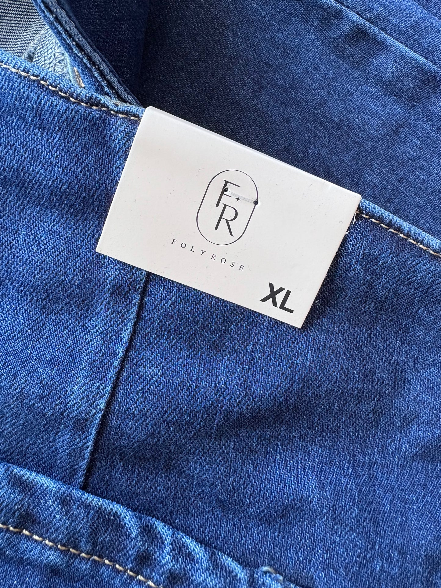 FolyRose High Waisted Wide Leg Jeans Colour Dark Denim Size 14