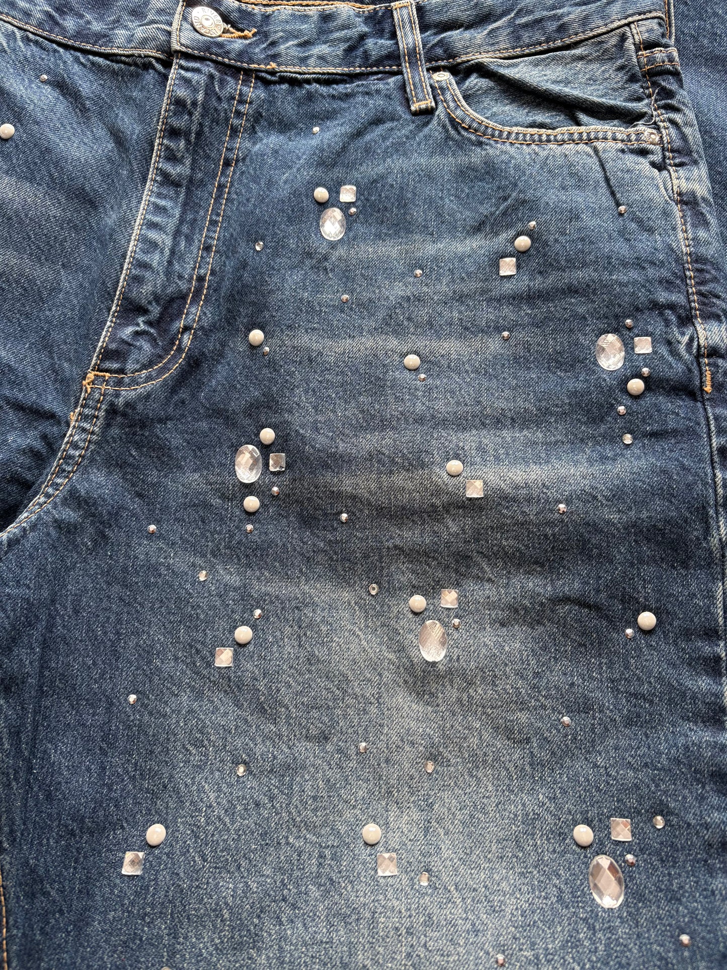 River Island Relaxed Straight Embellished Jeans Colour Medium Denim Size 18 R