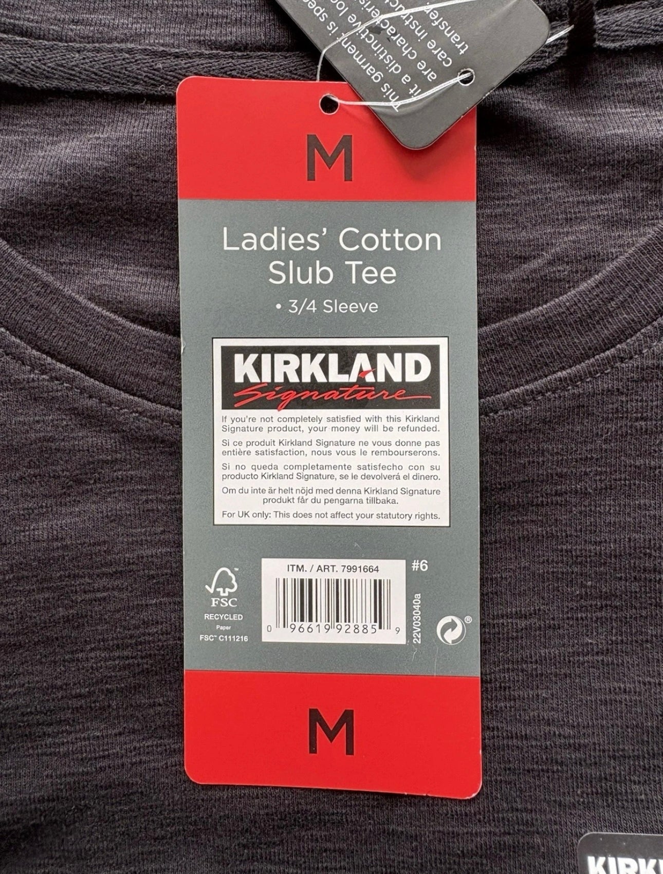 Kirkland Signature Ladies Cotton Slub Tee Size M Colour Black