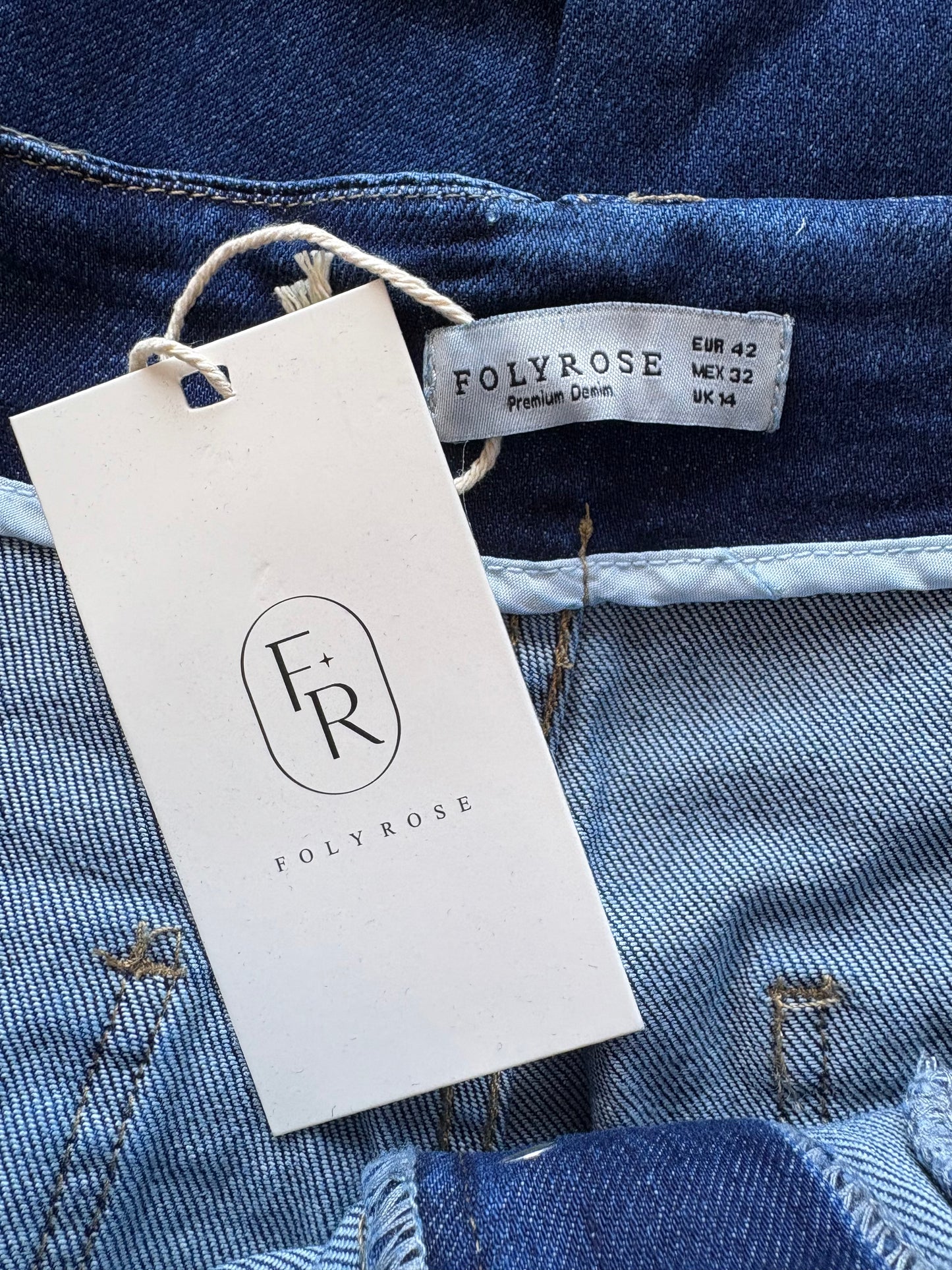 FolyRose High Waisted Wide Leg Jeans Colour Dark Denim Size 14