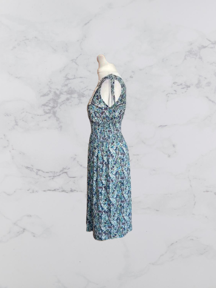 Evelyn Ruched Shoulder Sleeveless Midi Dress Colour Blue Multi Size XL/XXL One Size 8-16