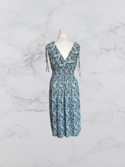 Evelyn Ruched Shoulder Sleeveless Midi Dress Colour Blue Multi Size XL/XXL One Size 8-16