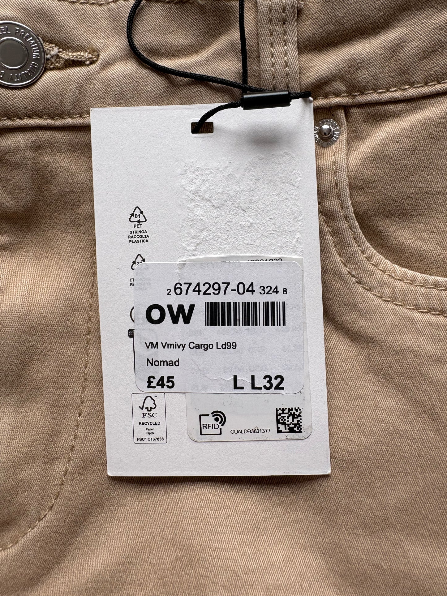 Vero Moda Ivy Cargo Trousers Colour Nomad Size L