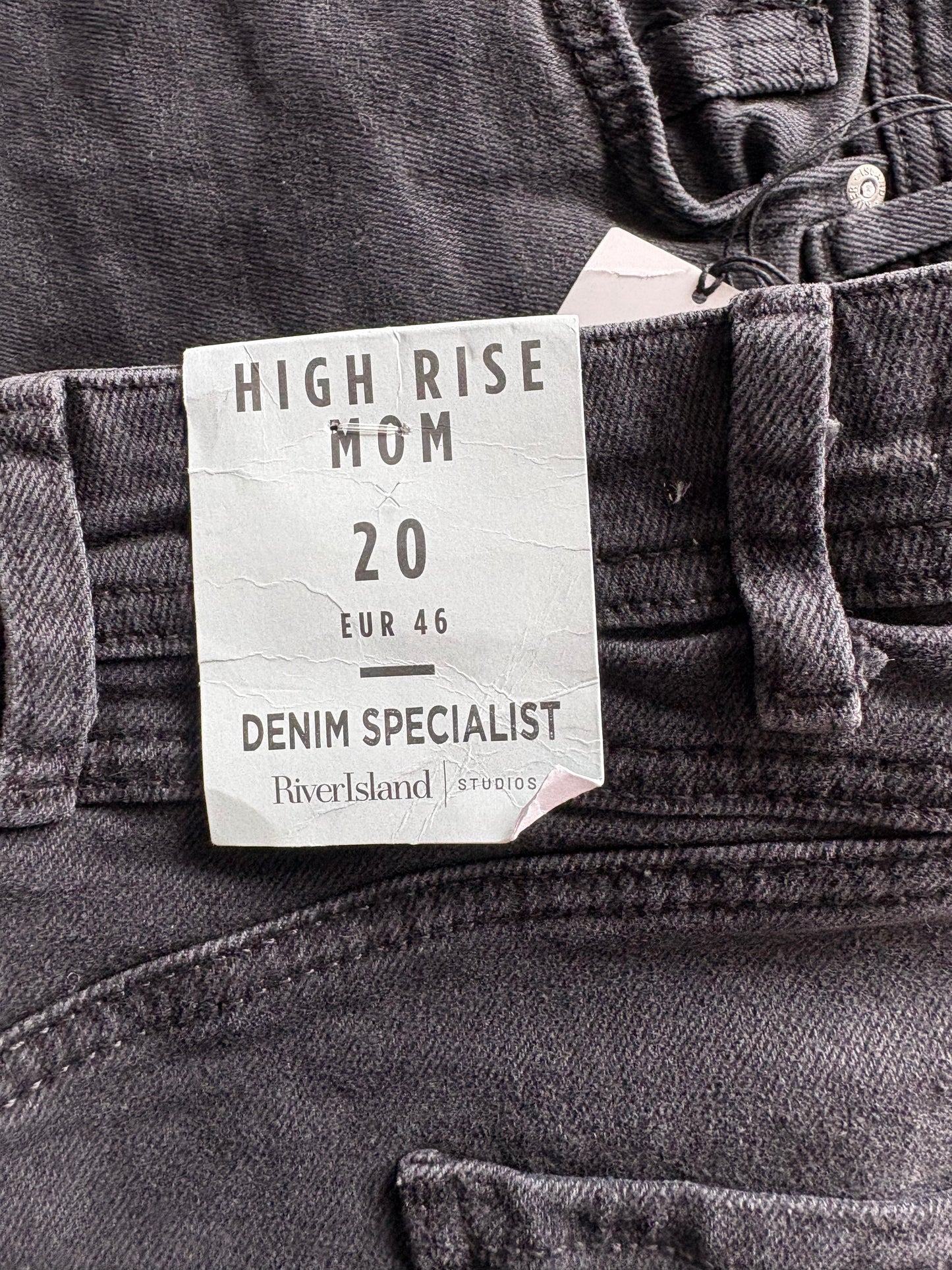 River Island High Rise Mom Jeans Colour Black Size 20