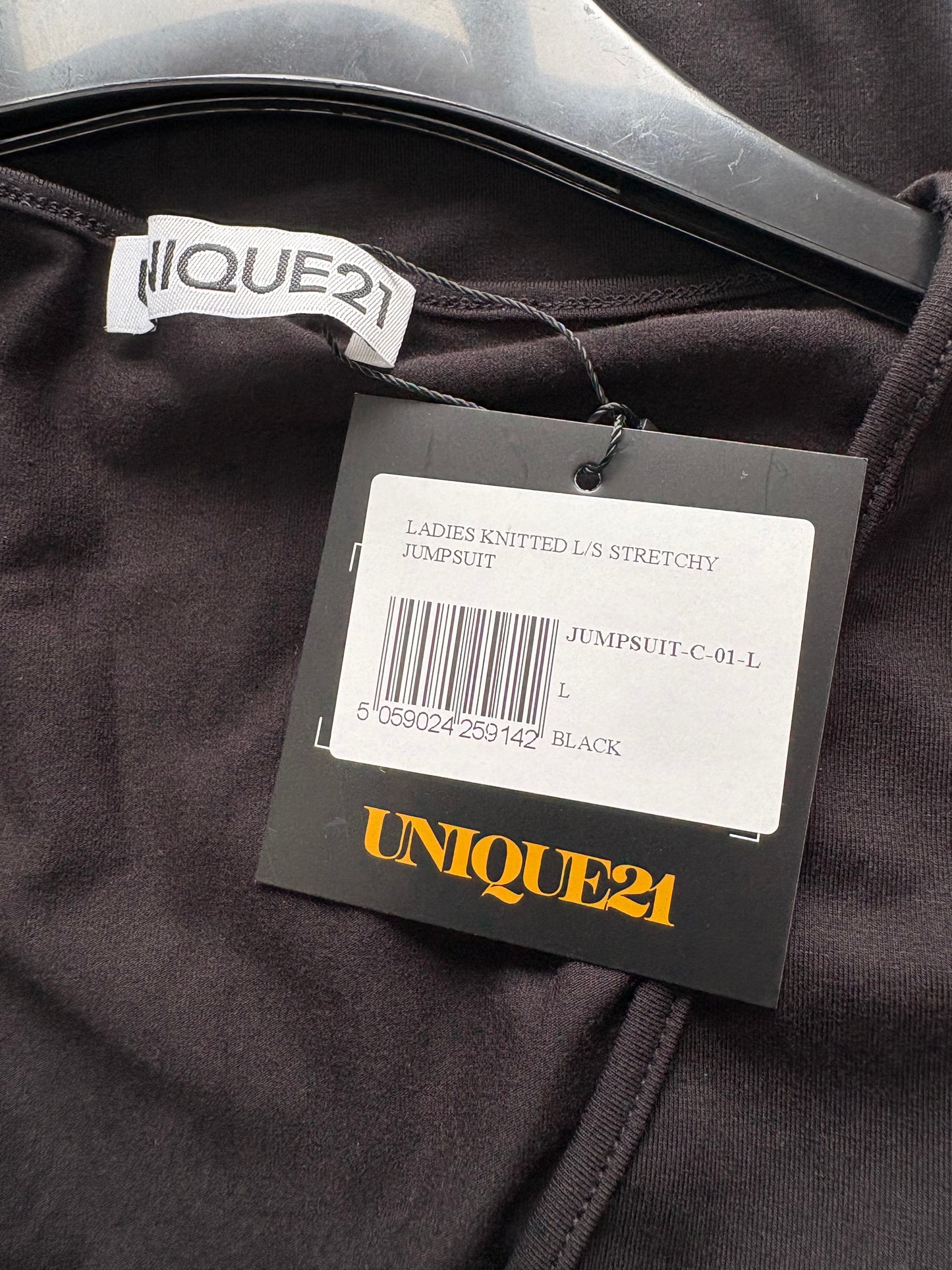 Unique21 Long Sleeve Stretchy Jumpsuit Colour Black Size L