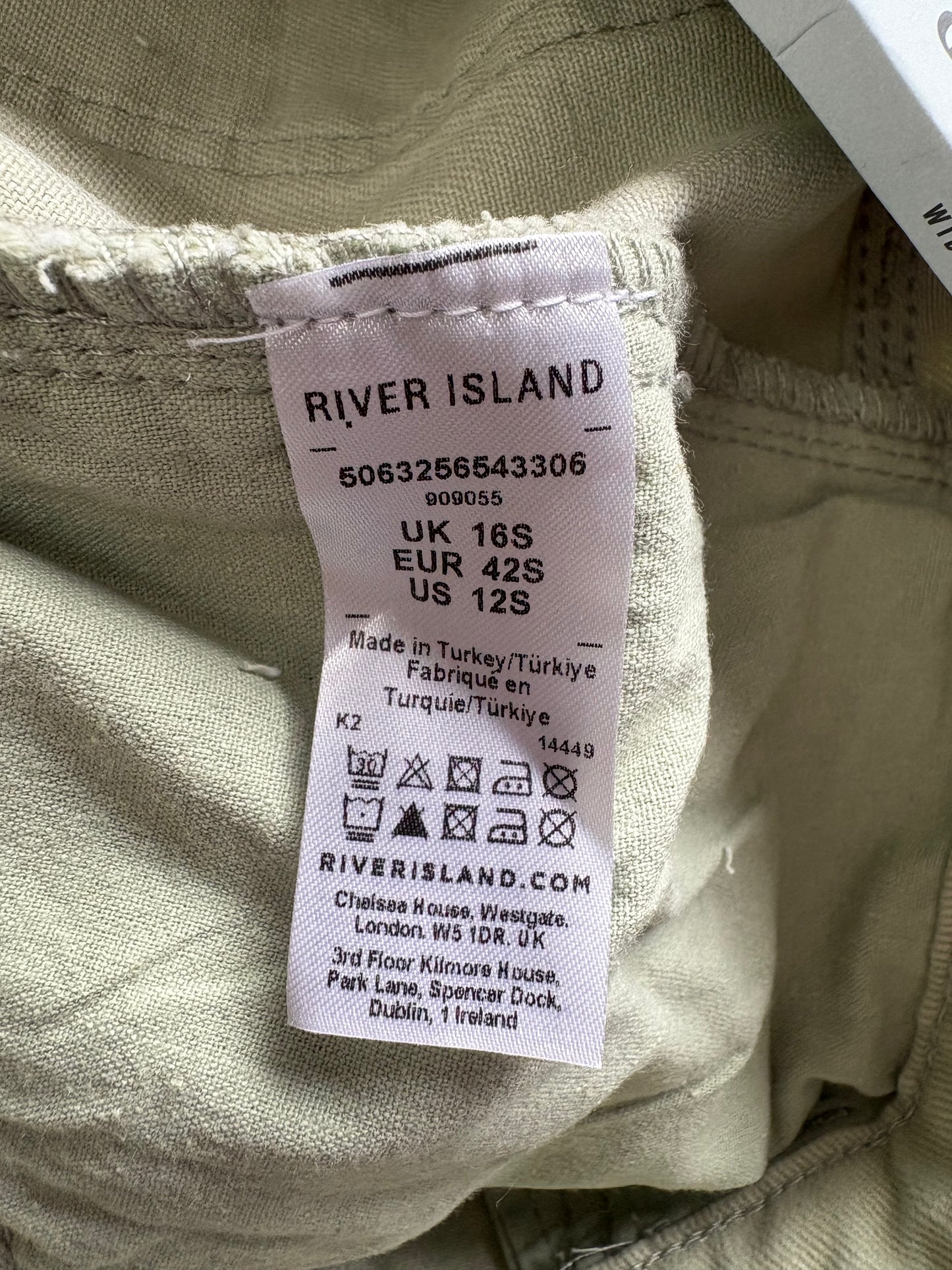 River Island Carpenter Wide Leg Jeans Colour Green Size 16 S