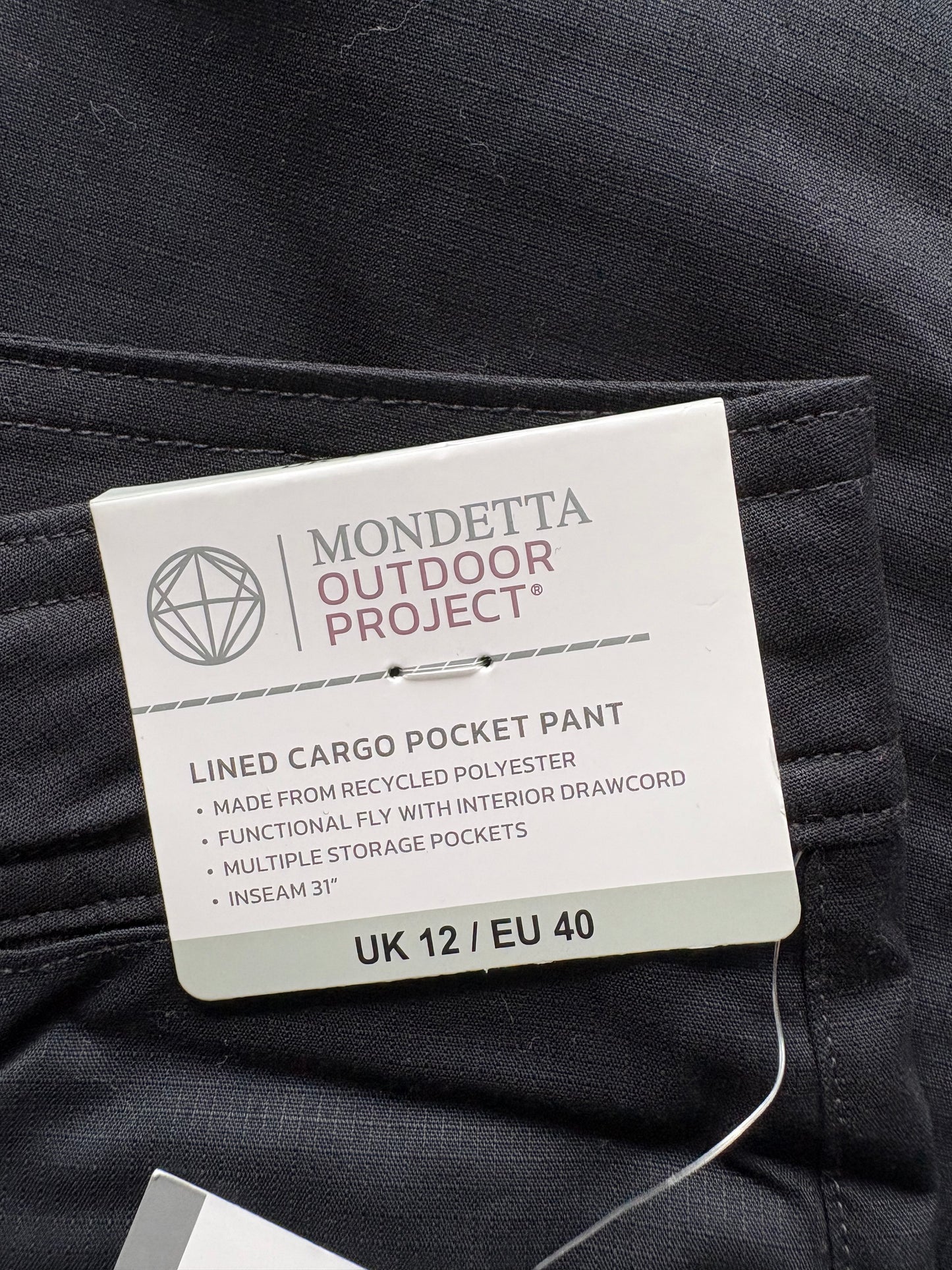 Mondetta Lined Cargo Pocket Pant Colour Black Size 12