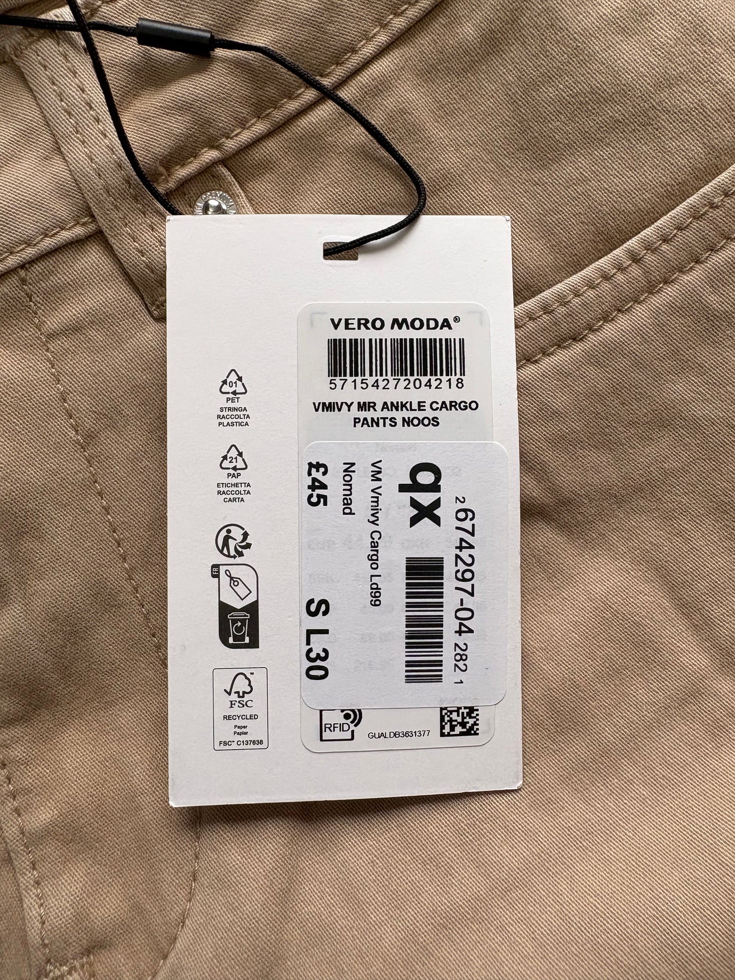 Vero Moda Ivy Cargo Trousers Colour Nomad Size S