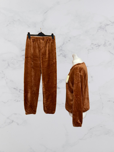Fashion Fleecy Lounge Set Colour Brown Size M/L One Size 6-12