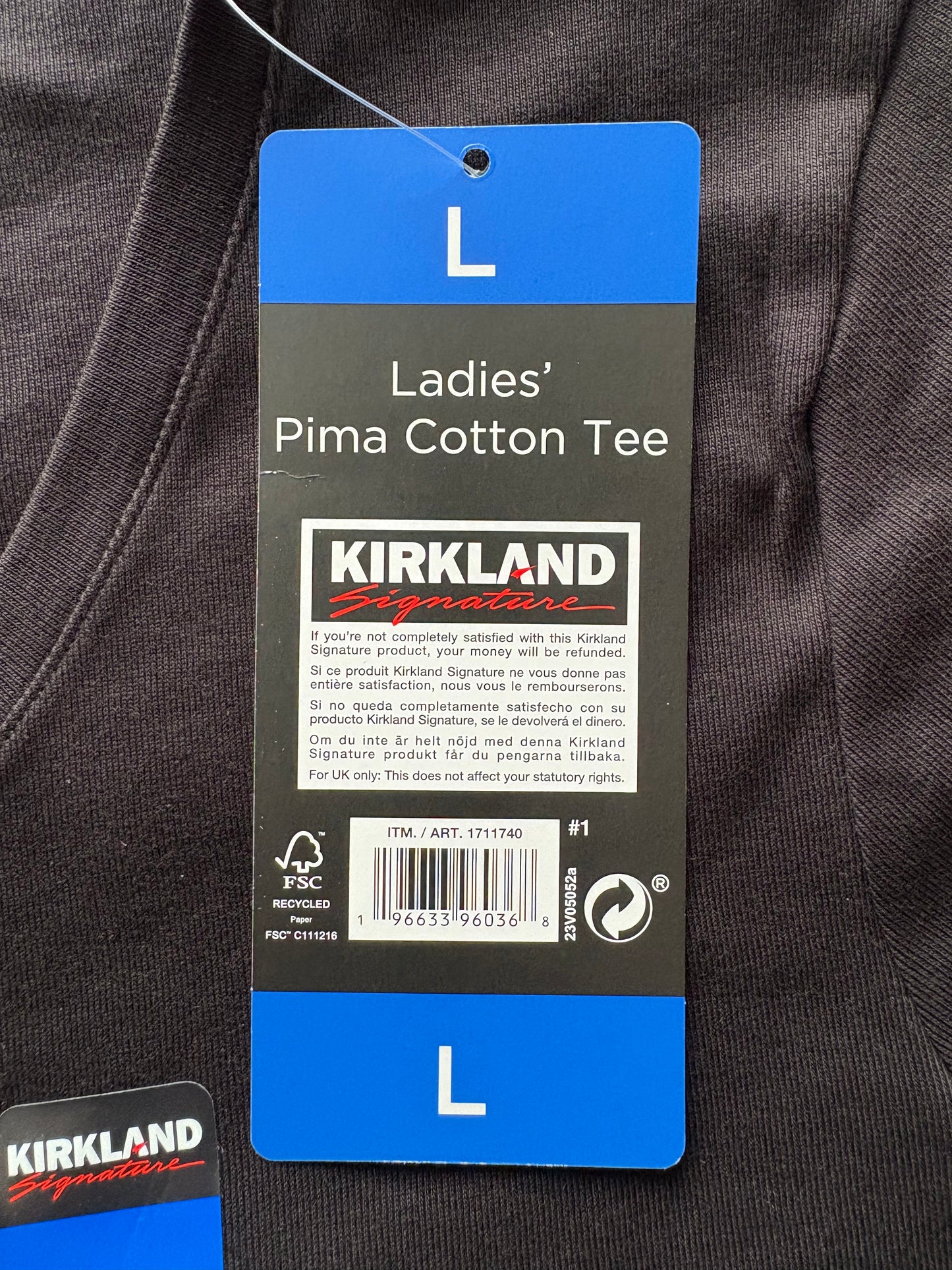 Kirkland Signature Pima Cotton Short Sleeve Tee Colour Black Size L