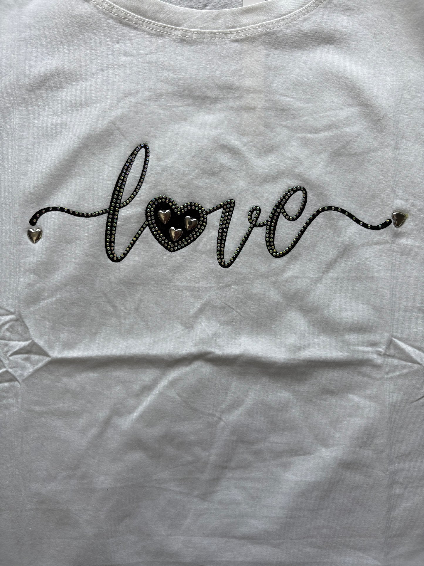 Evelin Broderie 'Love' Short Sleeve Top Colour White Size XL/XXL