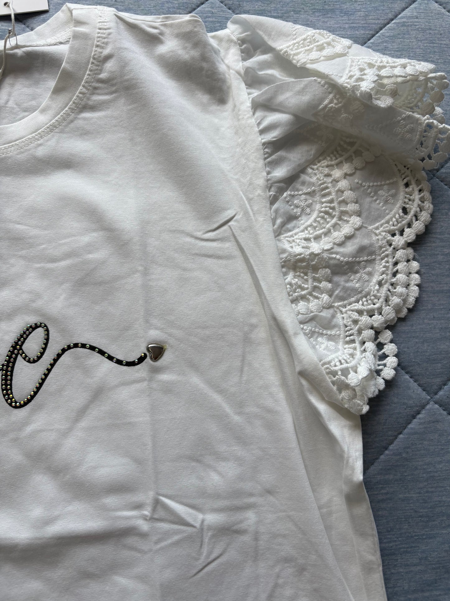 Evelin Broderie 'Love' Short Sleeve Top Colour White Size XL/XXL