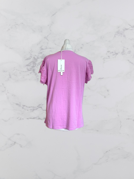 Evelin Broderie 'Love' Short Sleeve Top Colour Pink Size XL/XXL