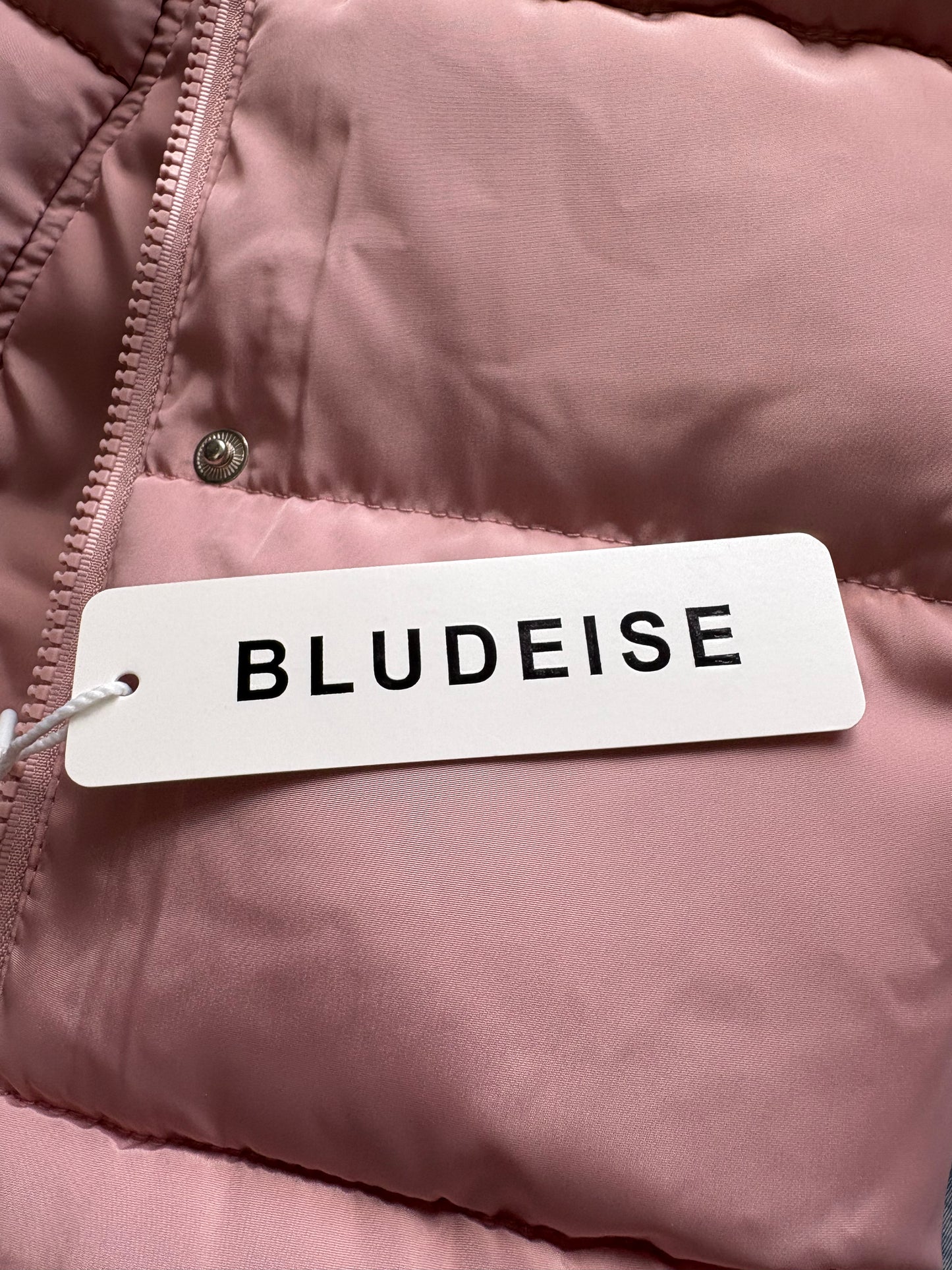 Blu Deise Puffer Hooded Longline Gilet Colour Blush Pink Size 48 UK Size 18