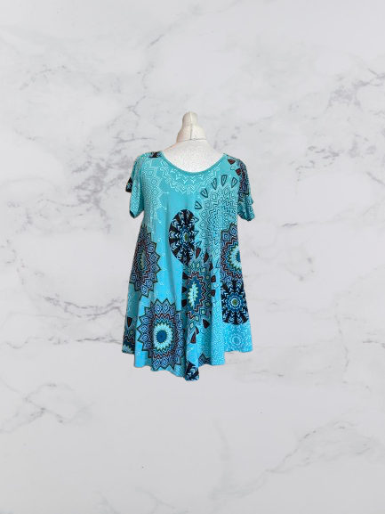 New Collection Short Sleeve Swing Top Colour Aqua One Size 10-18