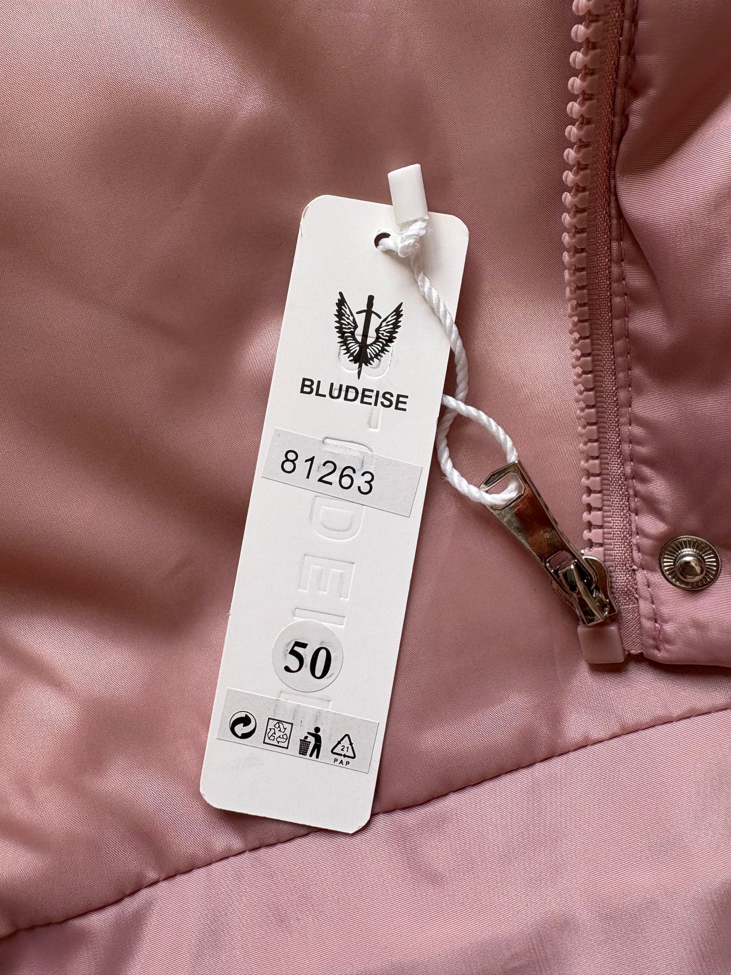 Blu Deise Puffer Hooded Longline Gilet Colour Blush Pink Size 50 UK Size 20