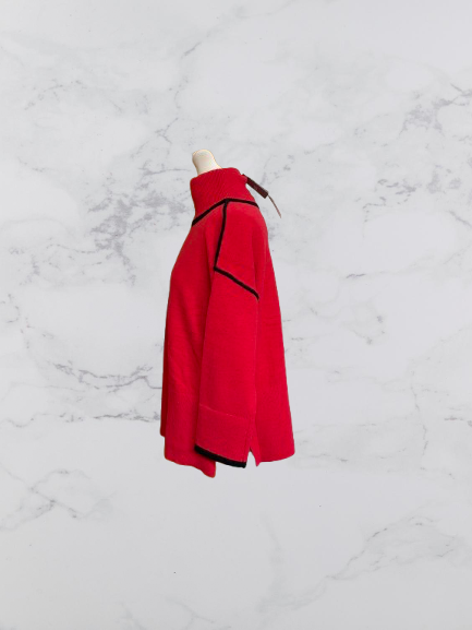 Papillonne Roll Neck Jumper Colour Red/Black One Size 10-22