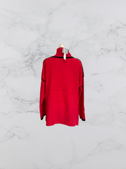 Papillonne Roll Neck Jumper Colour Red/Black One Size 10-22