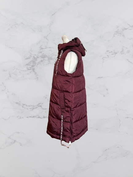 Saturne Hooded Water Repellent Longline Gilet Colour Burgundy Size L