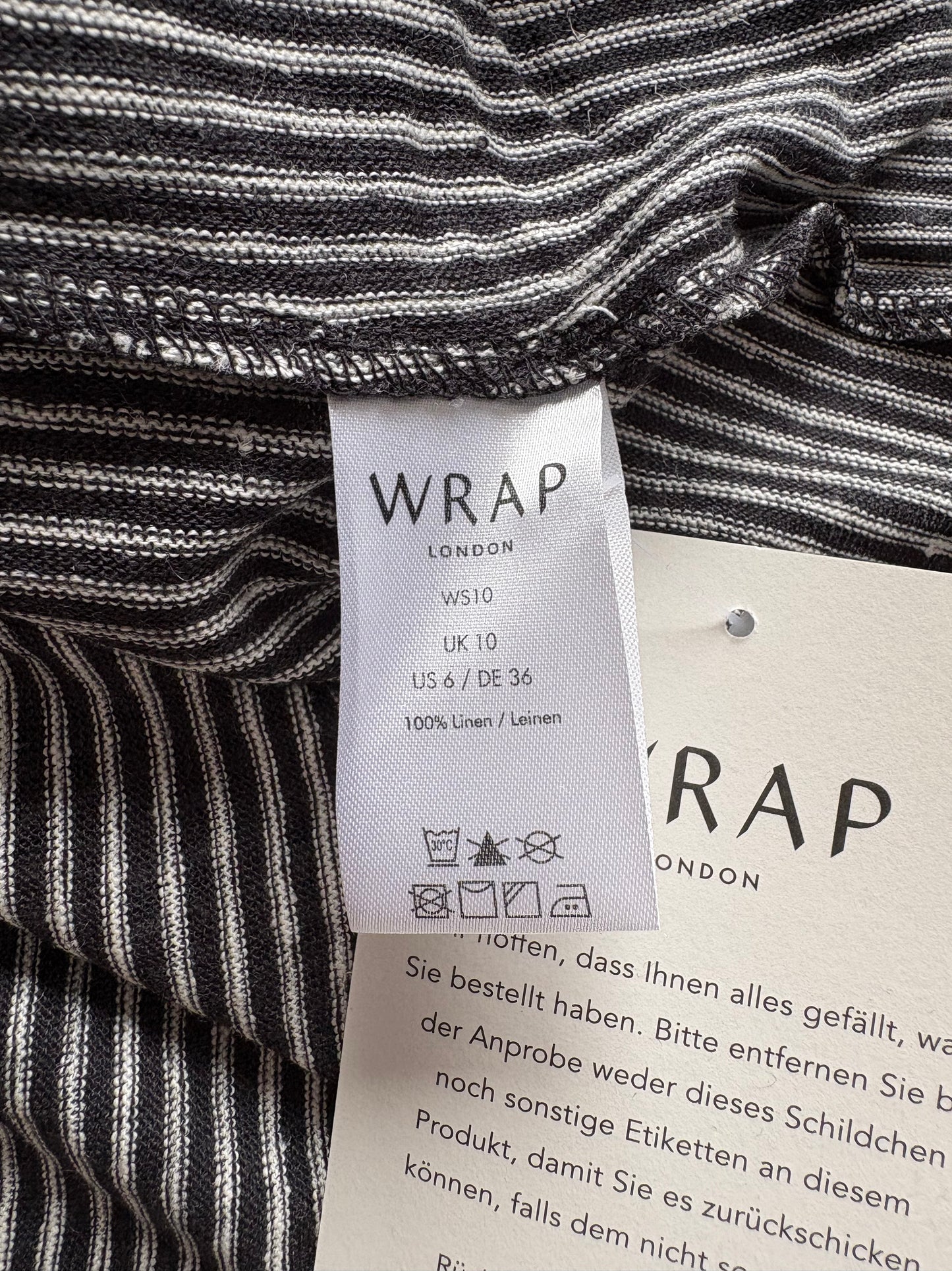Wrap London Linen 3/4 Sleeve Top Colour Graphite Size 10