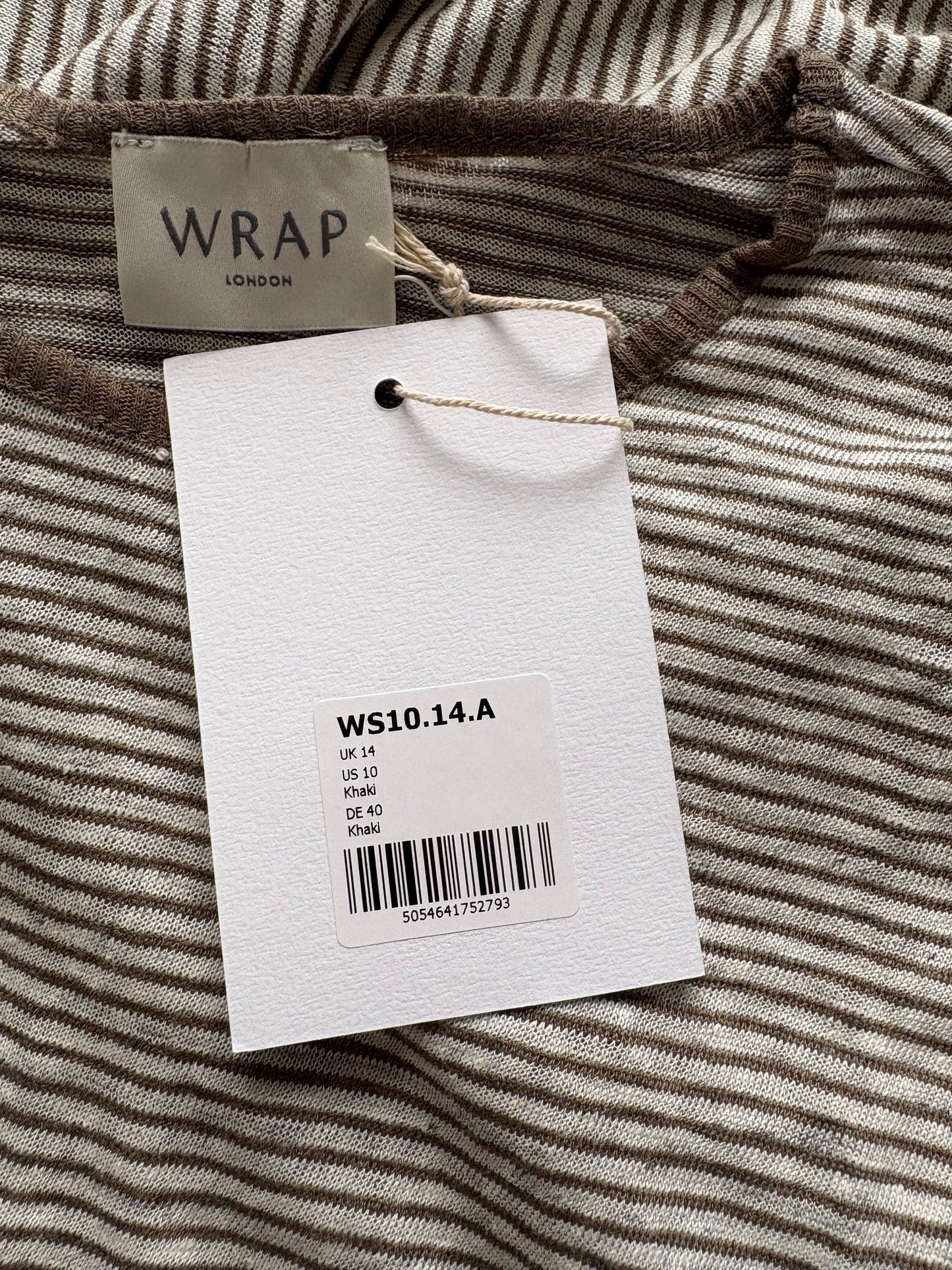 Wrap London Linen 3/4 Sleeve Top Colour Khaki Size 14