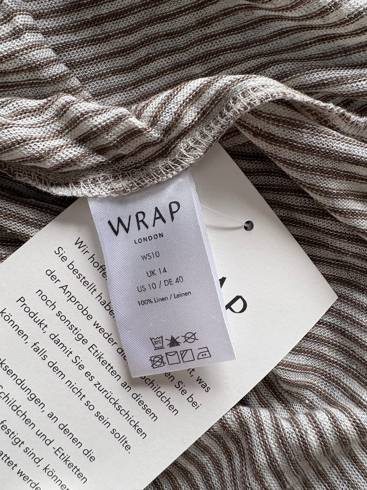 Wrap London Linen 3/4 Sleeve Top Colour Khaki Size 14