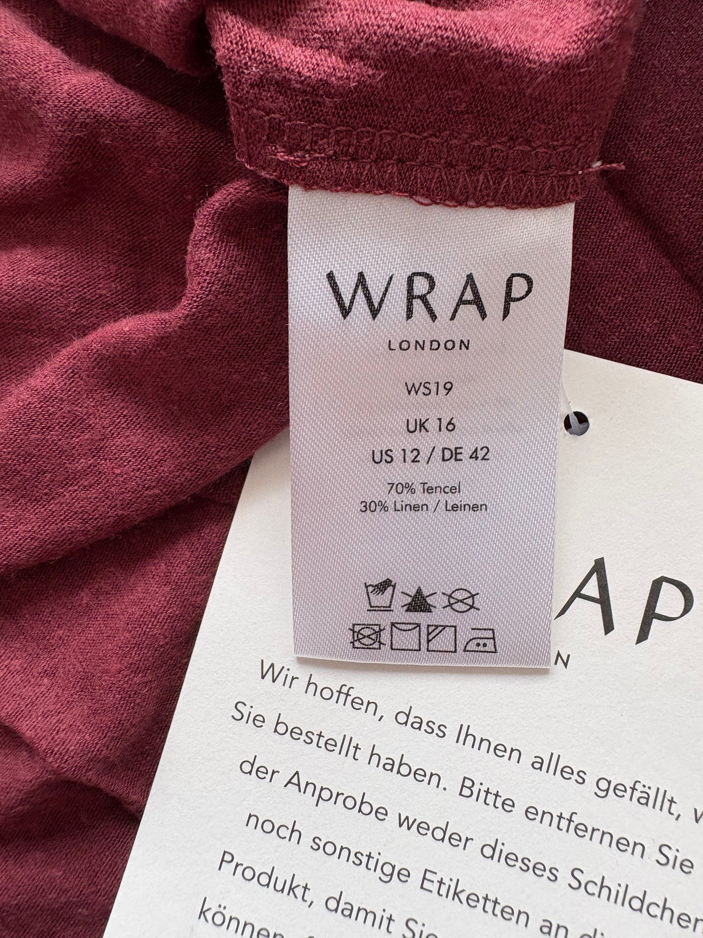 Wrap London Linen Blend Long Sleeve Top Colour Burgundy Size 16