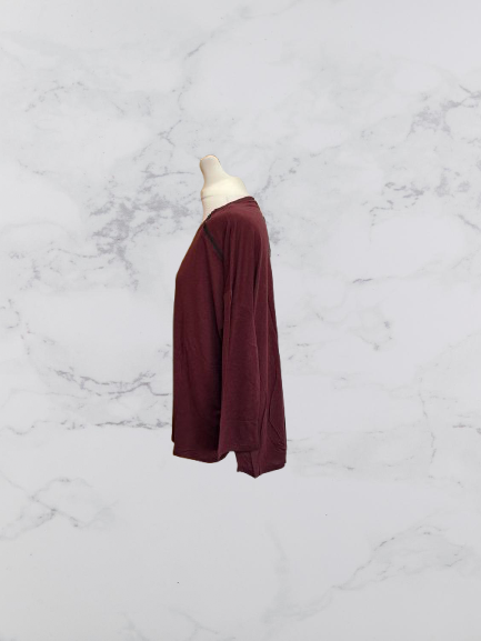 Wrap London Linen Blend Long Sleeve Top Colour Burgundy Size 16