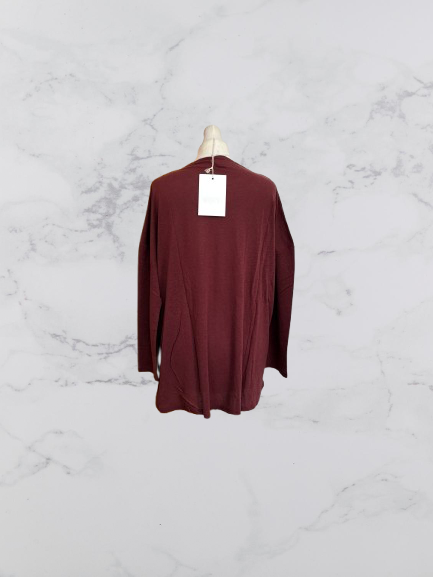 Wrap London Linen Blend Long Sleeve Top Colour Burgundy Size 16