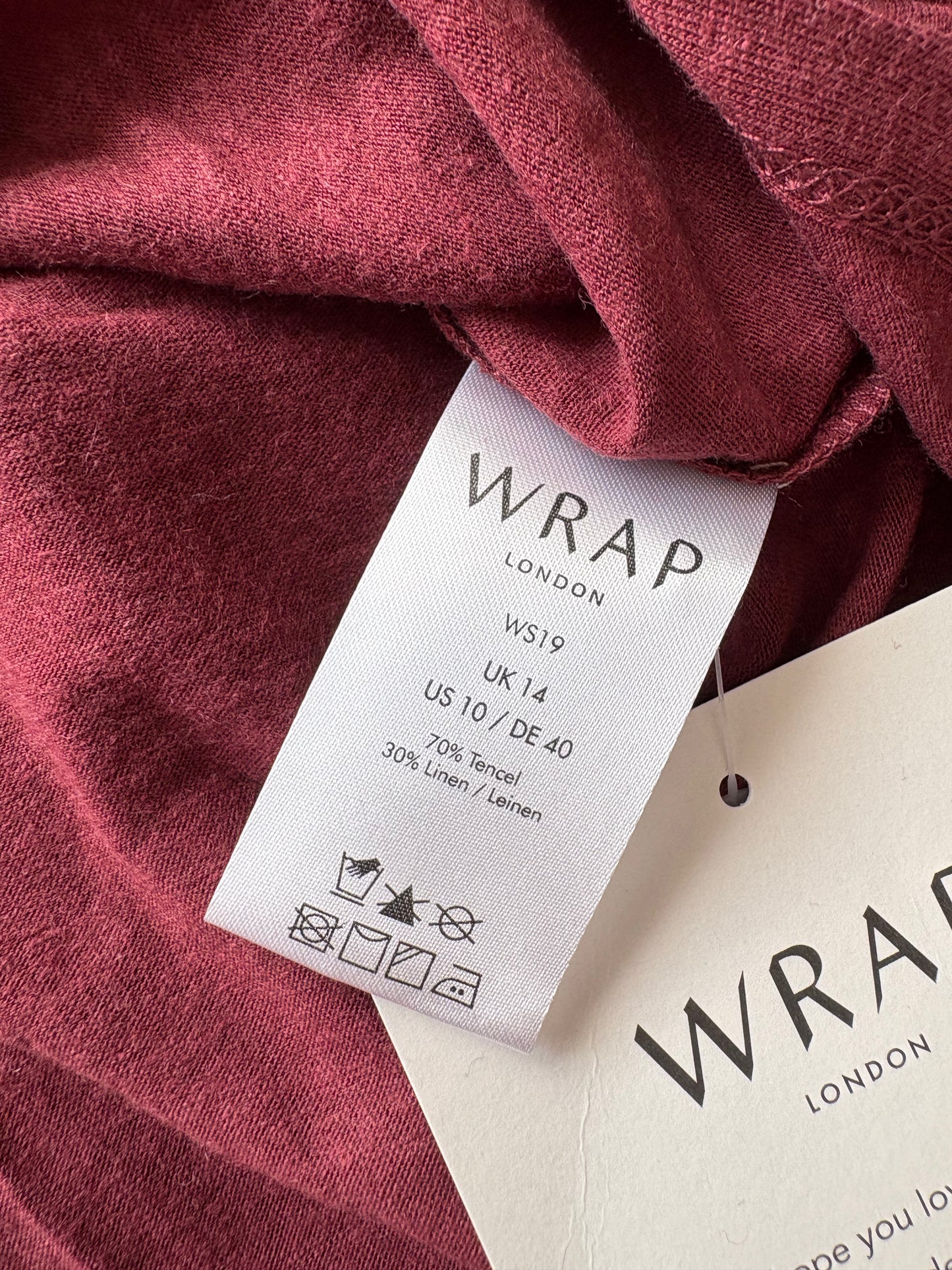 Wrap London Linen Blend Long Sleeve Top Colour Mahogany Size 14