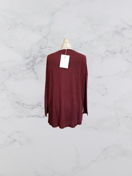 Wrap London Linen Blend Long Sleeve Top Colour Mahogany Size 14