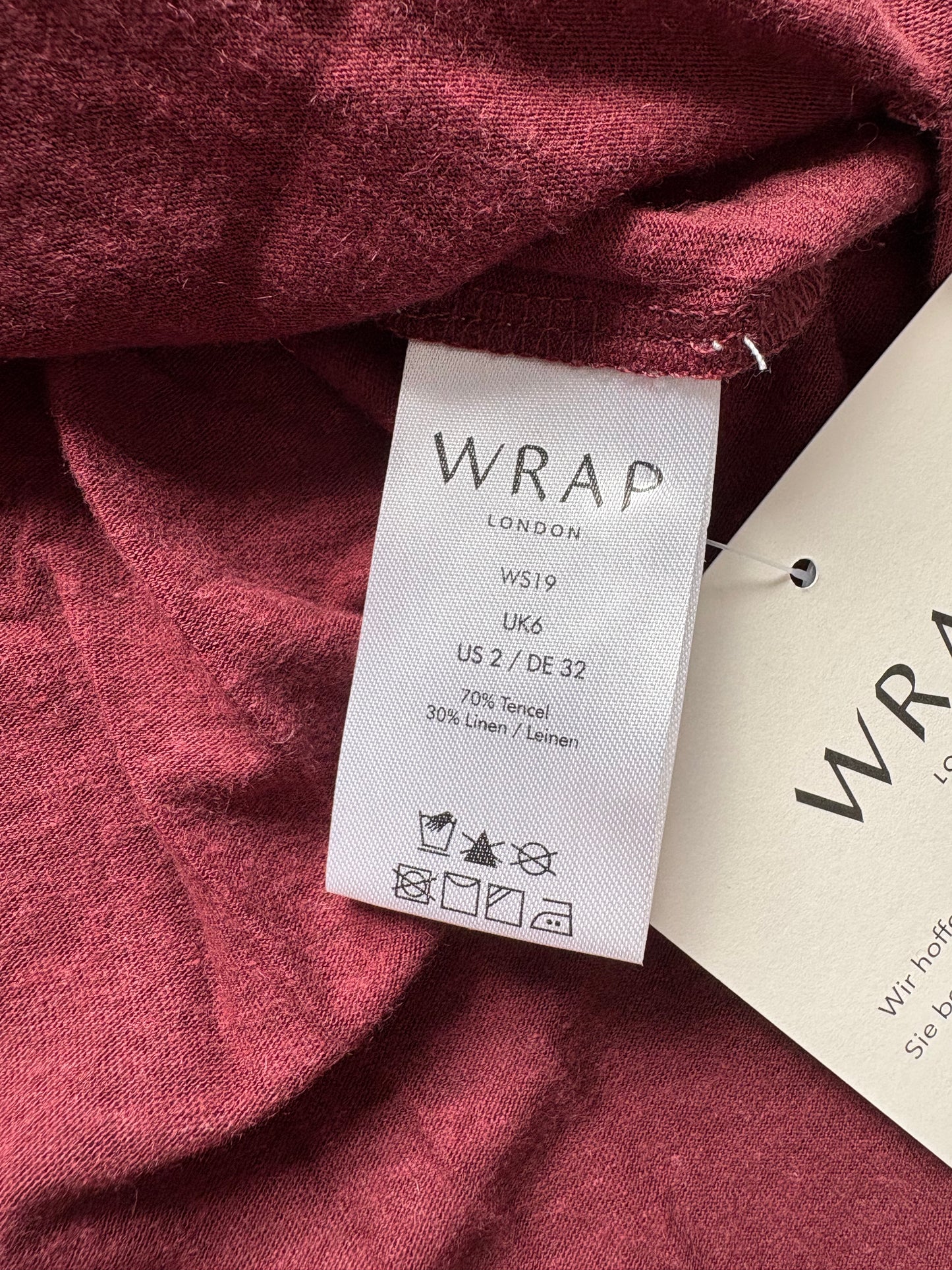 Wrap London Linen Blend Long Sleeve Top Colour Mahogany Size 6