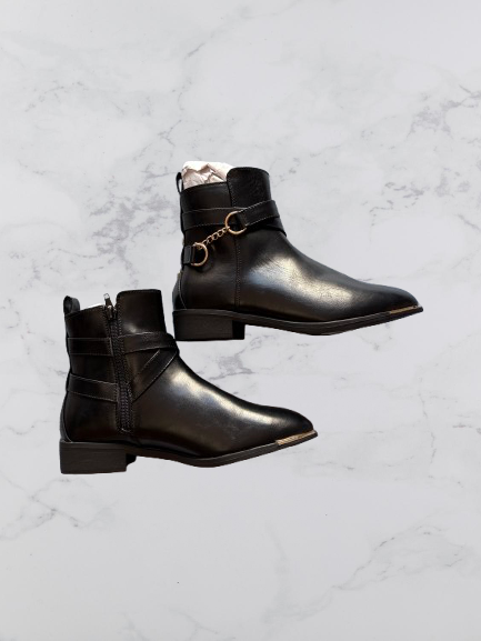 V by Very Hayley Chain Trim Ankle Boots Colour Black Size 5