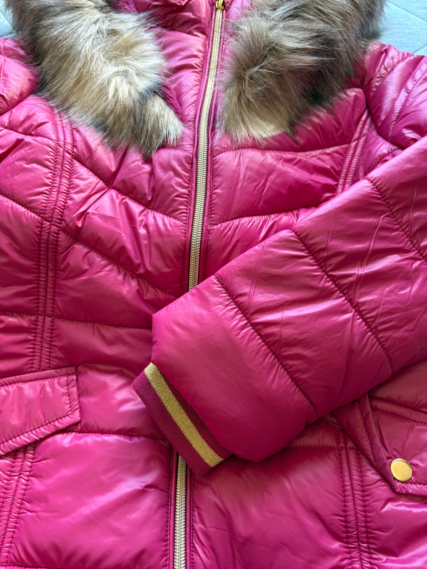 V by Very Girls Pearlized Hooded Half Fur lined parka jacket Size 13 Years