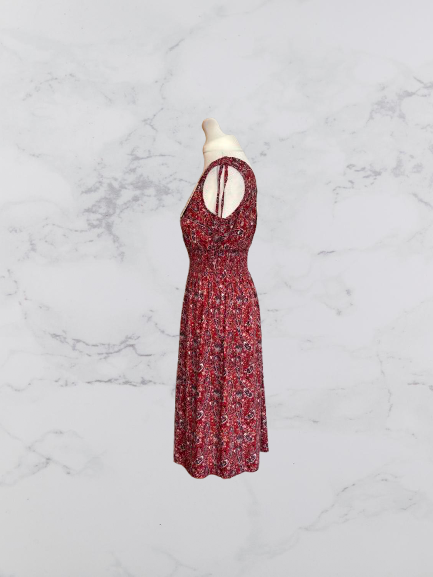 Evelyn Ruched Shoulder Sleeveless Midi Dress Colour Red Multi Size XL/XXL One Size 8-16