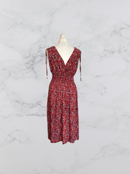 Evelyn Ruched Shoulder Sleeveless Midi Dress Colour Red Multi Size XL/XXL One Size 8-16
