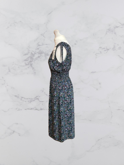 Evelyn Ruched Shoulder Sleeveless Midi Dress Colour Dark Green Multi Size XL/XXL One Size 8-16
