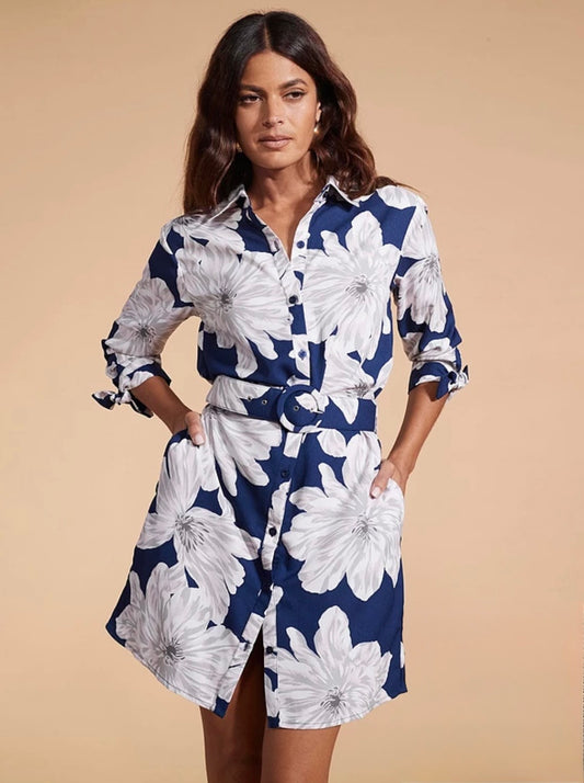 Dancing Leopard Bloom Print Mini Dress Colour Navy Multi Size 6